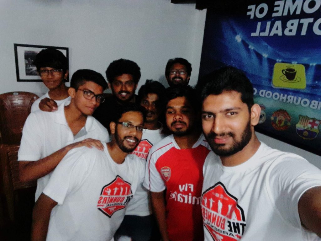 Gooners in Calicut celebrating the win over Southampton with a groupie