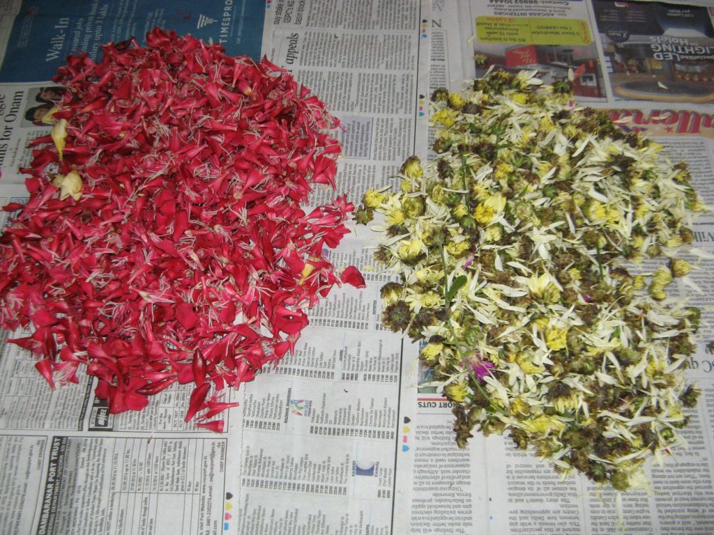 Gooners gathered, peeled and cut the flowers to lay the flower carpet
